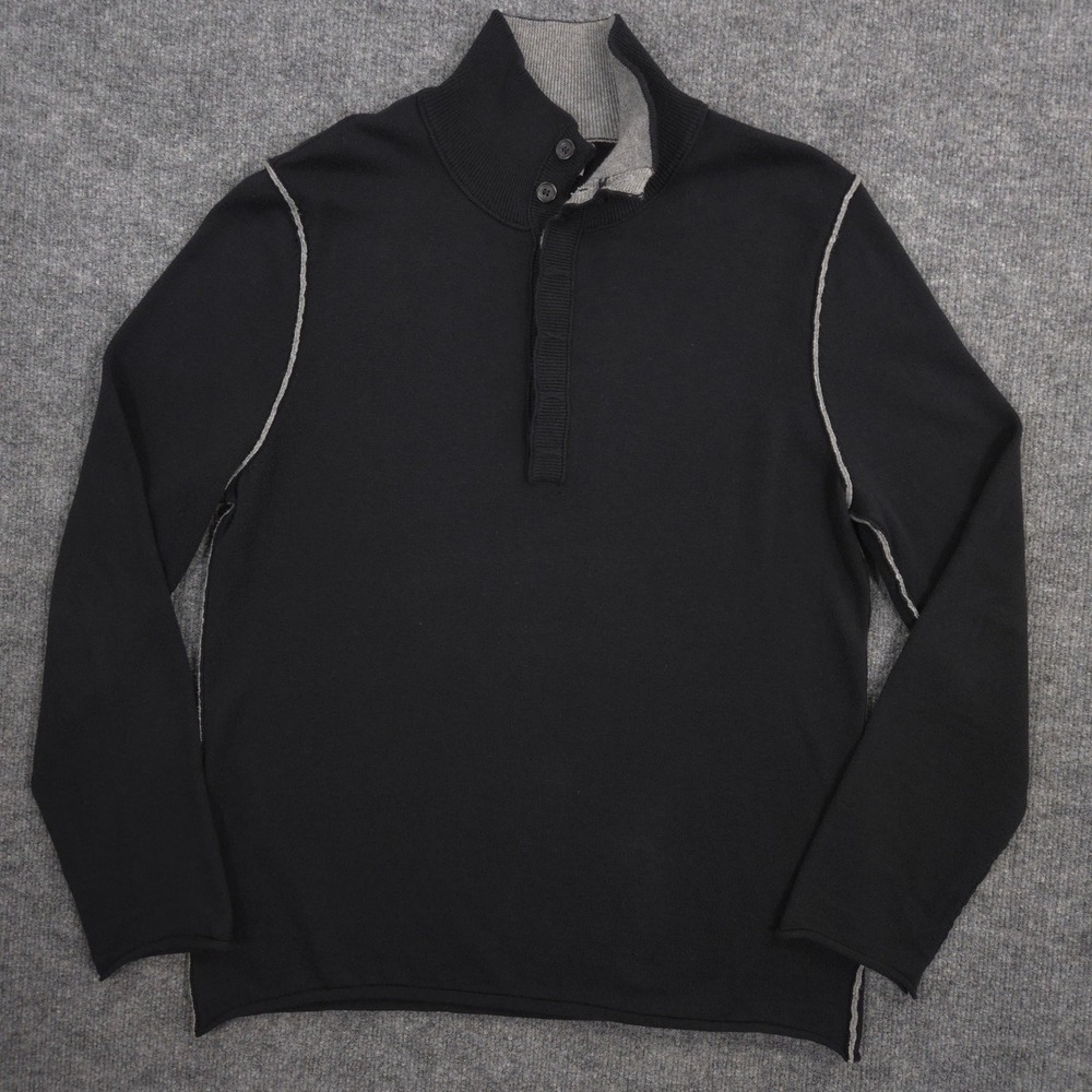 Carbon 2 Cobalt Gloaming Sweater Mens M Black Cashmere Cotton‎ Blend Henley Neck